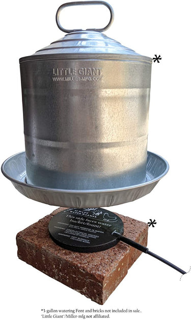 A steel bucket and a water heater pad